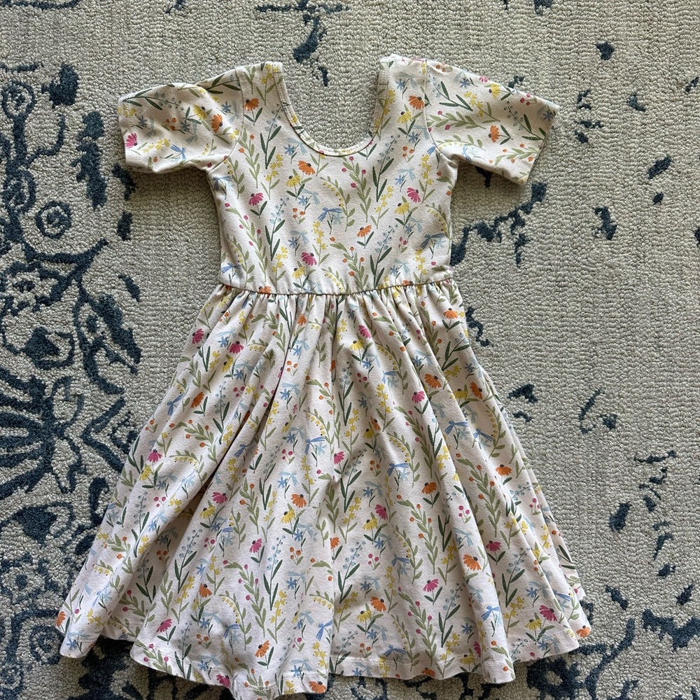 Cream and Pink Short Sleeve Sundress with Scoop Neck